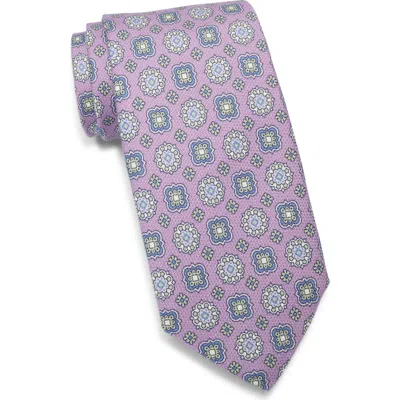 David Donahue Medallion Silk Tie In Purple