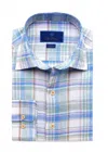 David Donahue Men's Long Sleeve Plaid Linen Shirt In Sage & Blue In Blue