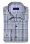David Donahue Men's Twill Check Shirt In Blue & Grass In Multi