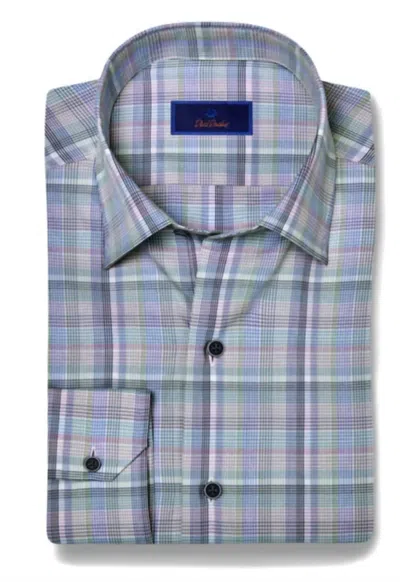 David Donahue Men's Twill Check Shirt In Blue & Grass In Multi