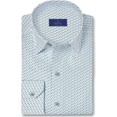 David Donahue Micro Floral Print Sport Shirt In Blue