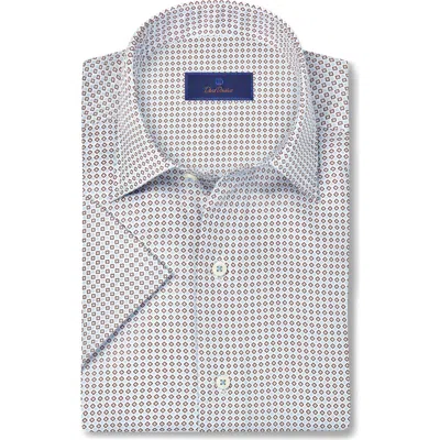 David Donahue Micro Print Lyocell Short Sleeve Shirt In Multi