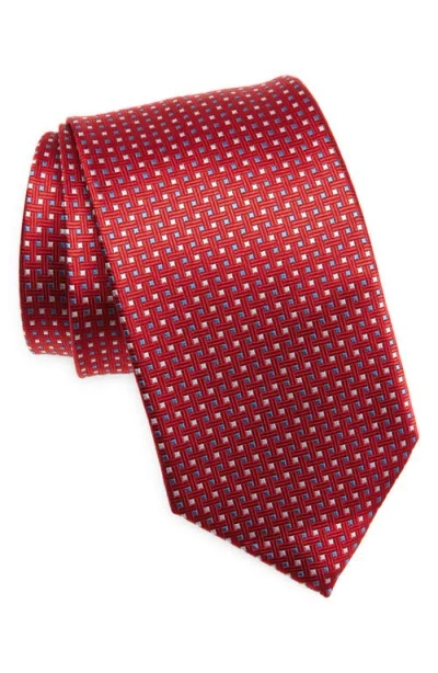 David Donahue Neat Basket Weave Silk Tie In Red