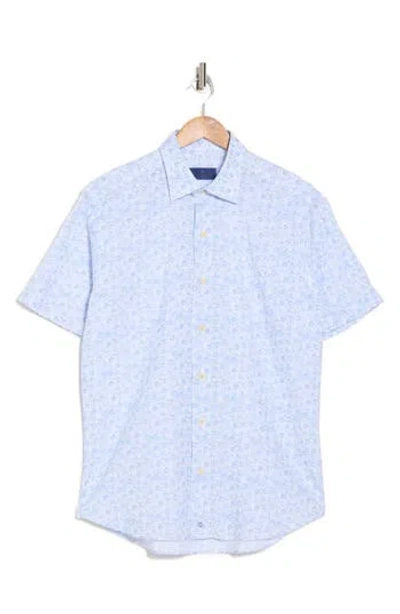 David Donahue Neat Casual Short Sleeve Button-up Shirt In Blue/tan