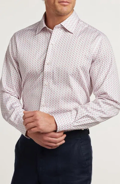 David Donahue Neat Floral Medallion Cotton Button-up Shirt In Gold