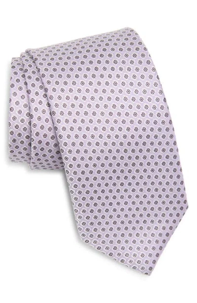 David Donahue Neat Floral Medallion Silk Jacquard Tie In Purple