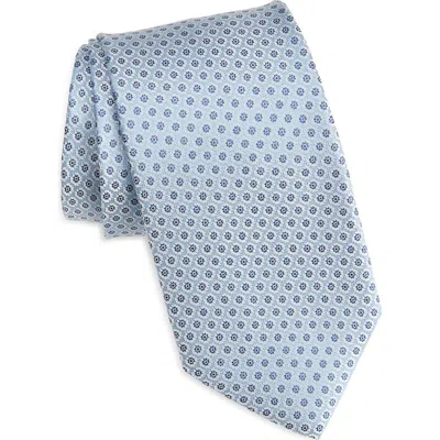 David Donahue Neat Floral Medallion Silk Tie In Blue
