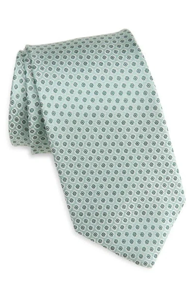David Donahue Neat Floral Medallion Silk Tie In Green