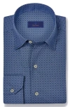 David Donahue Neat Floral Pima Cotton Twill Button-up Shirt In Denim