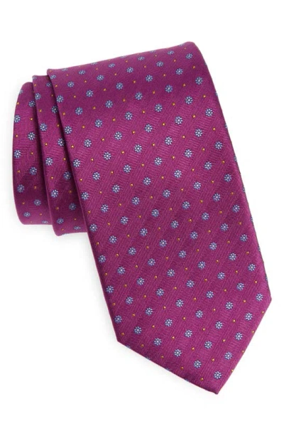 David Donahue Neat Floral Silk Tie In Berry