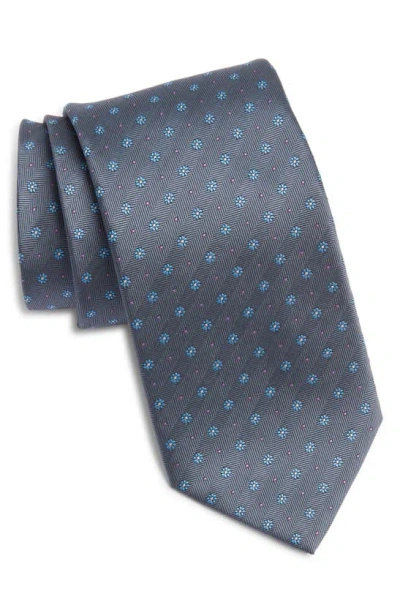 David Donahue Neat Floral Silk Tie In Blue