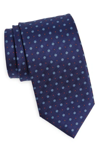 David Donahue Neat Floral Silk Tie In Navy
