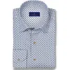 David Donahue Neat Geometric Print Cotton Oxford Cloth Button-up Shirt In White/blue