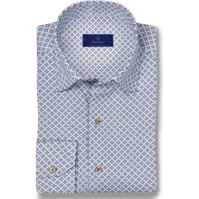 David Donahue Neat Geometric Print Cotton Oxford Cloth Button-up Shirt In White/blue