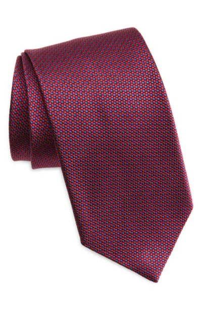 David Donahue Neat Geometric Silk & Cotton Tie In Purple