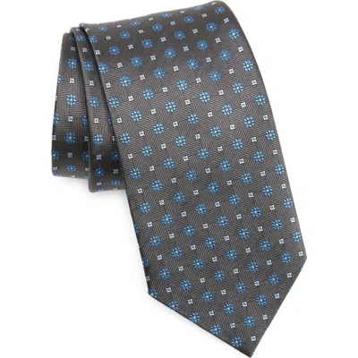 David Donahue Neat Geometric Silk Tie In Grey