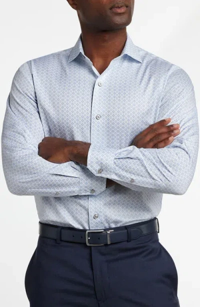 David Donahue Neat Medallion Print Cotton Button-up Shirt In White