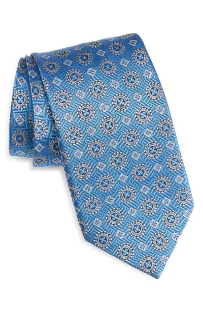 David Donahue Neat Medallion Silk Jacquard Tie In Blue