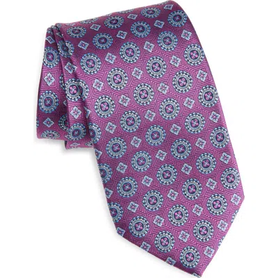 David Donahue Neat Medallion Silk Jacquard Tie In Purple