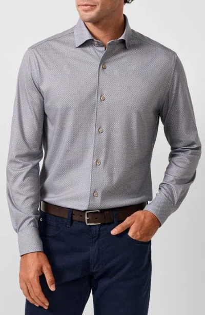 David Donahue Neat Pima Cotton Knit Sport Shirt In Dune/navy