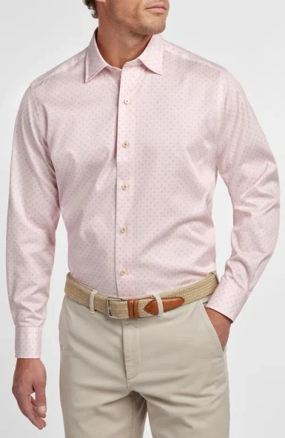 David Donahue Neat Print Cotton Button-up Shirt In Pink