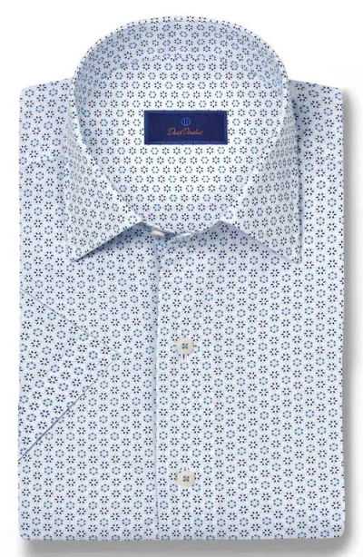 David Donahue Neat Print Short Sleeve Dobby Shirt In Blue