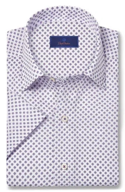 David Donahue Neat Print Short Sleeve Shirt In Gray