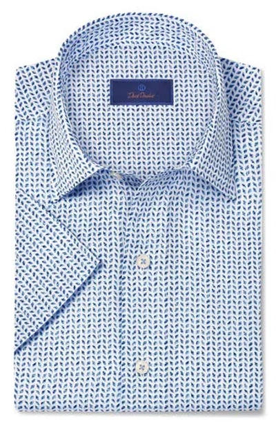David Donahue Neat Print Short Sleeve Shirt In Blue