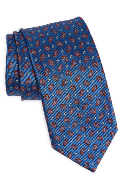 David Donahue Neat Silk & Cotton Tie In Blue