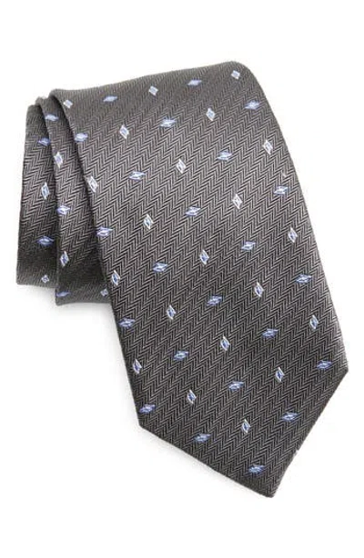 David Donahue Neat Silk Blend Tie In Charcoal