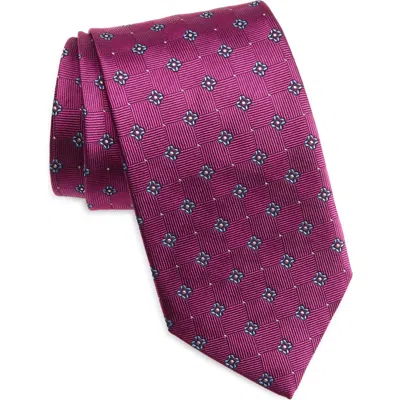 David Donahue Neat Silk Tie In Berry