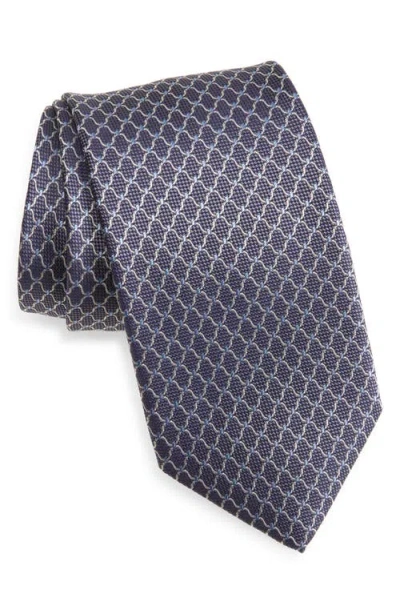 David Donahue Neat Silk Tie In Blue