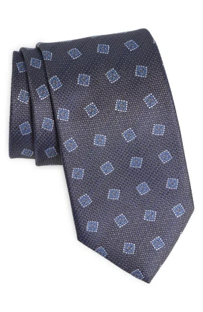 David Donahue Neat Silk Tie In Charcoal