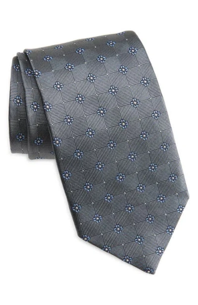 David Donahue Neat Silk Tie In Gray