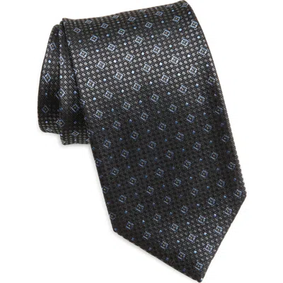 David Donahue Neat Silk Tie In Charcoal