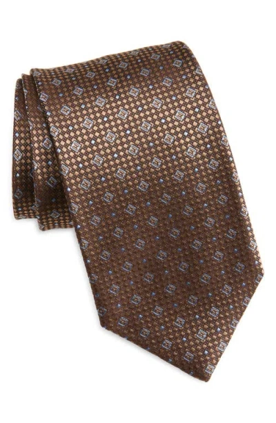 David Donahue Neat Silk Tie In Chocolate