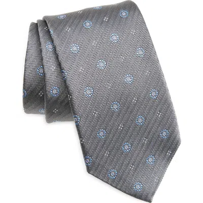 David Donahue Neat Silk Tie In Gray