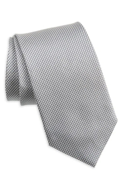 David Donahue Neat Silk Tie In Gray/ White