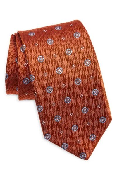 David Donahue Neat Silk Tie In Orange