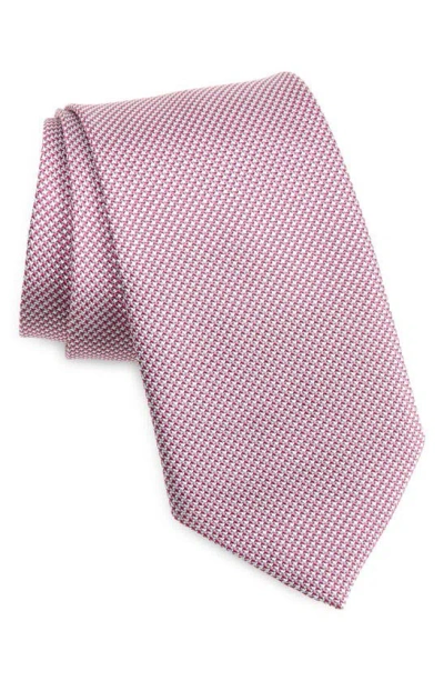 David Donahue Neat Silk Tie In Pink/ White