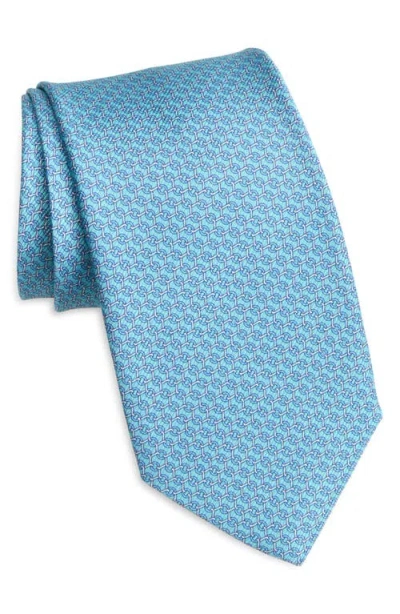 David Donahue Neat Silk Tie In Pool