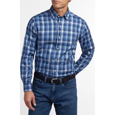 David Donahue Ombre Twill Check Shirt In Blue