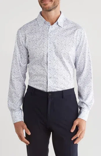 David Donahue Paisley Casual Cotton Twill Button-up Shirt In White/navy
