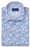 David Donahue Paisley Performance Stretch Short Sleeve Sport Shirt In White/blue