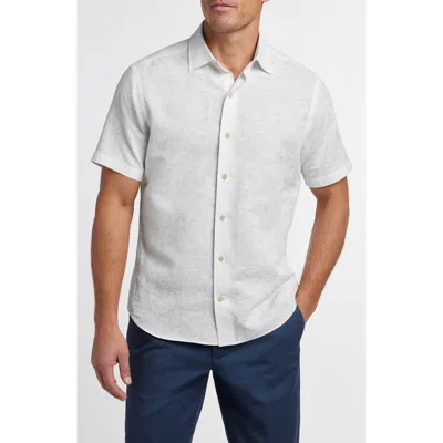 David Donahue Linen Cotton Paisley Short Sleeve Shirt In White