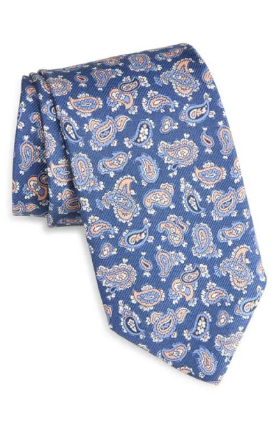David Donahue Paisley Print Silk Tie In Blue