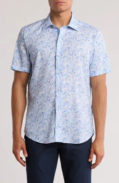 David Donahue Paisley Short Sleeve Sport Shirt In Blue