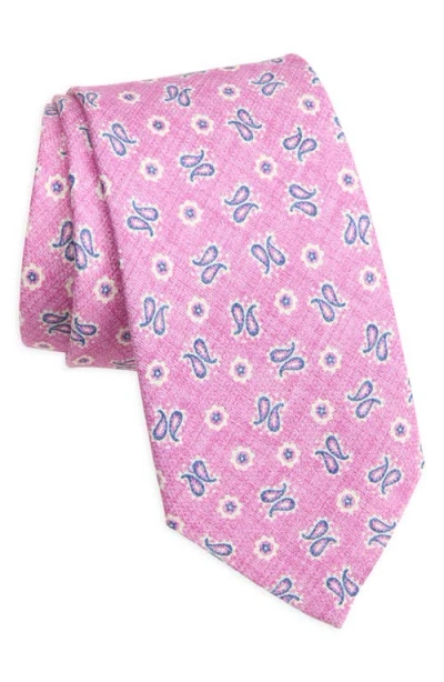 David Donahue Paisley Silk Tie In Berry