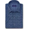 DAVID DONAHUE DAVID DONAHUE TEXTURE PRINT SHORT SLEEVE LINEN & COTTON SHIRT
