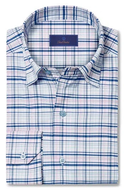 David Donahue Performance Casual Plaid Print Button-up Shirt In Blue